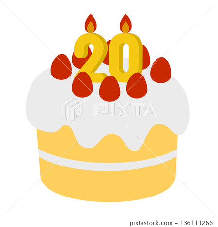 一幅插圖,展示了一個裝飾精美的蛋糕,上面豎立著數字20。 一幅插圖,展示了一個裝飾精美的蛋糕,上面豎立著數字20。 136111266
