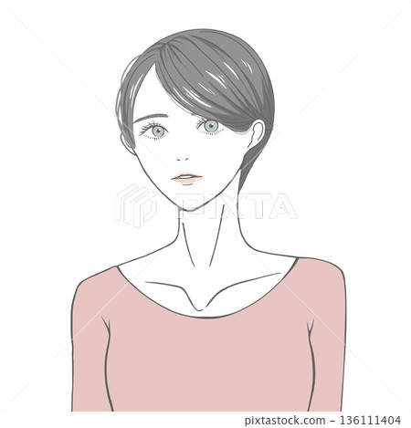 A woman (black hair) looking straight ahead A woman (black hair) looking straight ahead 136111404