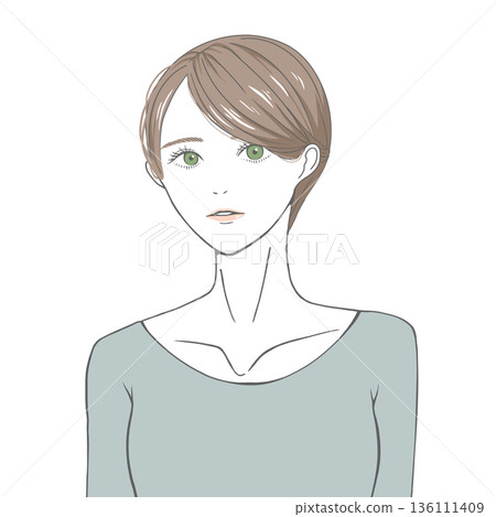 A woman looking straight ahead (brown hair) A woman looking straight ahead (brown hair) 136111409