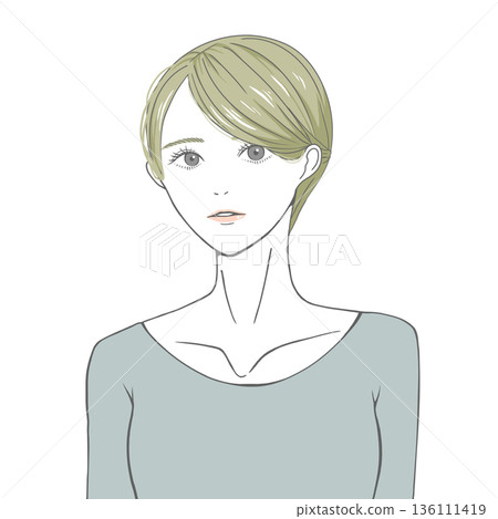 A woman (blonde) looking straight ahead 136111419