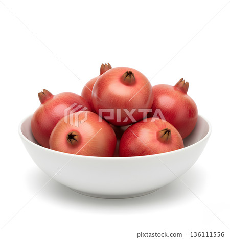 Pomegranate Fruit Piled High in Deep White Bowl 136111556