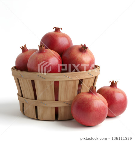 Pomegranate Fruit In Bushel Basket and Loose Side 136111559