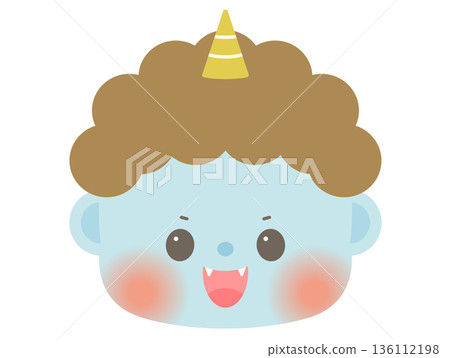 Cute Setsubun illustration_Blue demon face Cute Setsubun illustration_Blue demon face 136112198
