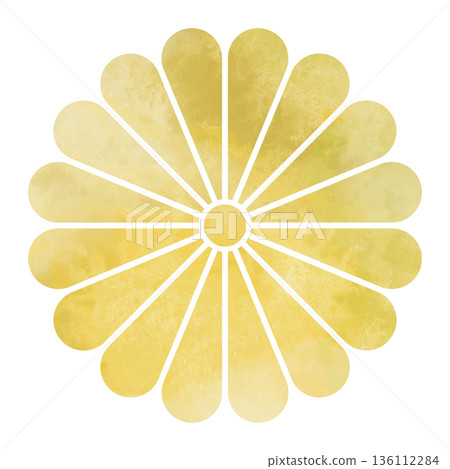 Watercolor gold Japanese pattern chrysanthemum illustration, vector, white background, cutout, transparent background, gold, Japanese style, New Year, New Year's card 136112284