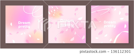 A dreamy gradient background set with floating pink cherry blossom petals 136112301