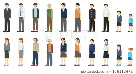 Flat illustration: Set of men and women of various ages 136112471