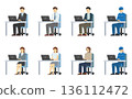 Flat illustration: Set of men and women working at a desk using a computer 136112472
