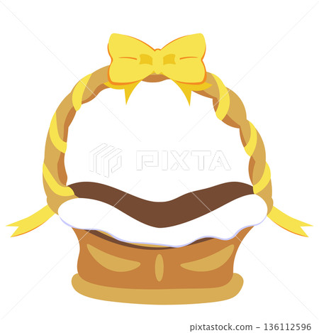 一個簡單的籃子插圖，籃子上繫著一條黃色絲帶。 136112596