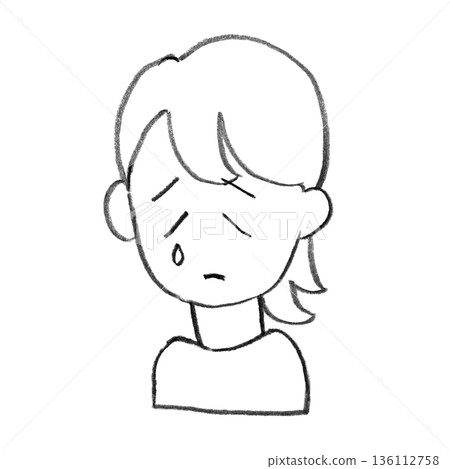 一幅描繪悲痛欲絕的哭泣女子的線條畫插圖 136112758