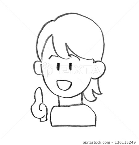 Line drawing of a woman pointing and explaining Line drawing of a woman pointing and explaining 136113249