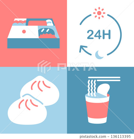Convenience store food 3-color icon set Convenience store food 3-color icon set 136113395