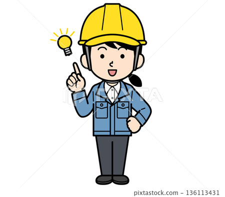 一位戴著安全帽的女工地主管正在想一個主意 一位戴著安全帽的女工地主管正在想一個主意 136113431