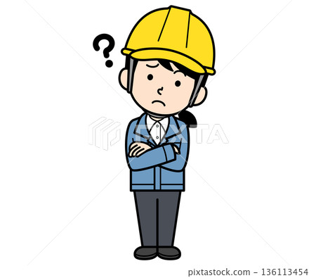 A female site supervisor wearing a helmet wondering A female site supervisor wearing a helmet wondering 136113454