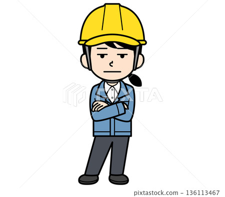 An astonished female site supervisor wearing a helmet An astonished female site supervisor wearing a helmet 136113467