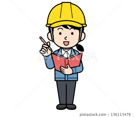 一名戴著安全帽的女工地主管正在文件上做筆記。 136113476