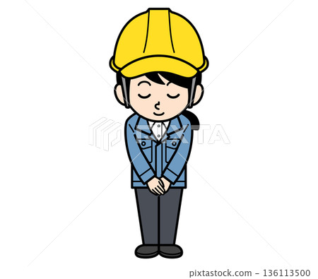 A female site supervisor wearing a helmet bowing 136113500
