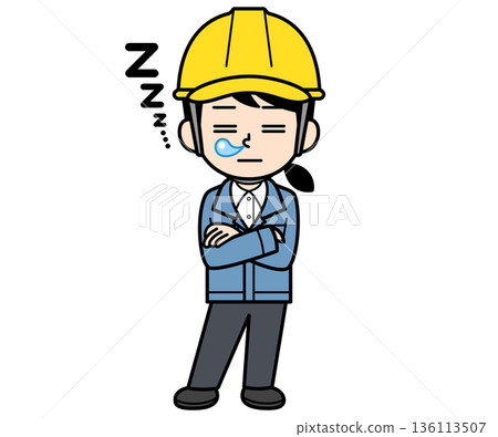 A female site supervisor wearing a dozing helmet A female site supervisor wearing a dozing helmet 136113507