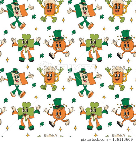 Whimsical St. Patricks Day Characters in Playful Pattern Whimsical St. Patricks Day Characters in Playful Pattern 136113609