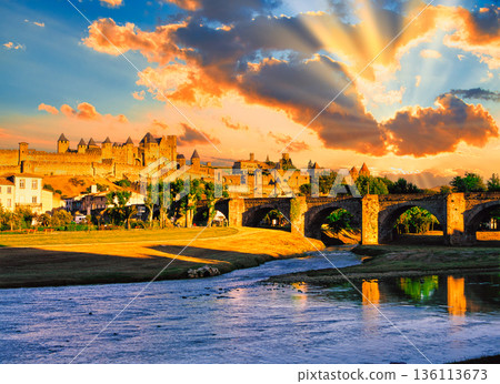 Spectacular views of the fortified city of Carcassonne Spectacular views of the fortified city of Carcassonne 136113673