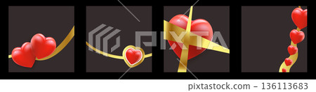 Romantic 3D heart banners with golden silk ribbons, set of square social media posts for Valentine s Day sale and holiday greetings on dark backdrop. Valentines blank square banner collection Romantic 3D heart banners with golden silk ribbons, set of square social media posts for Valentine s Day sale and holiday greetings on dark backdrop. Valentines blank square banner collection 136113683