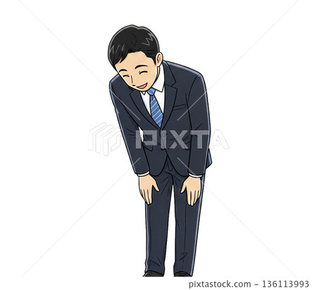 PNG格式插圖,描繪了一位身著西裝的商人鞠躬致謝的場景。 PNG格式插圖,描繪了一位身著西裝的商人鞠躬致謝的場景。 136113993