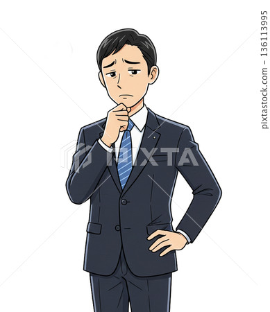PNG illustration of a businessman in a suit having a problem 136113995