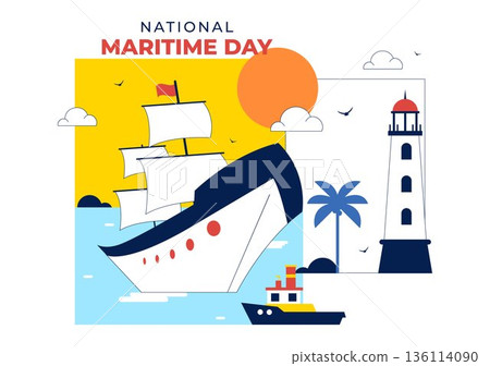 World Maritime Day Vector Illustration Featuring Sea And Ship For Shipping Safety, Security, And Marine Environment With Nautical Flat Background 136114090