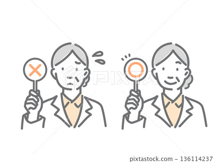 Avatar set of female doctor showing a rounded sign - Simple and stylish line drawing illustration 136114237