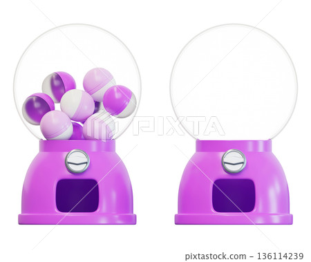 Purple round gashapon vending machine 3D illustration 136114239