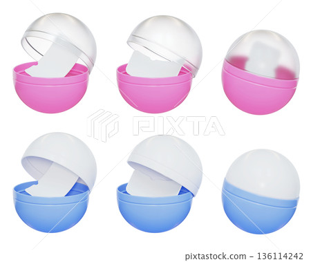 Discount coupon inside gashapon capsule 3D illustration Discount coupon inside gashapon capsule 3D illustration 136114242