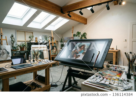 Artist Works in Bright Studio Artist Works in Bright Studio 136114384