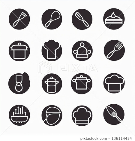 烹飪和廚房輪廓圖示集 | 食譜和餐廳 UI 素材 烹飪和廚房輪廓圖示集 | 食譜和餐廳 UI 素材 136114454