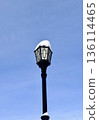 city street lamp on the background of the blue sky in winter 136114465