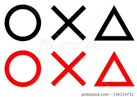 Simple geometric illustrations of circles, crosses, and triangles Simple geometric illustrations of circles, crosses, and triangles 136114732