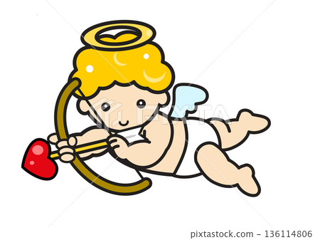 Cute Cupid holding a bow and arrow - Valentine's Day and romance image material 136114806