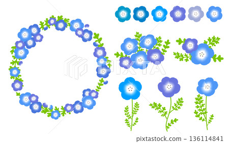 A design frame set decorated with illustrations of nemophila flowers. 136114841