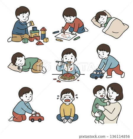 Illustration set of daily life and emotions of young children 136114856