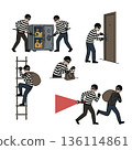 Thief and burglary crime scene illustration set variations Thief and burglary crime scene illustration set variations 136114861