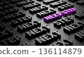 Many next step words laid out on a dark surface with one word highlighted in purple. Business challenge concept for goal achievement. 136114879