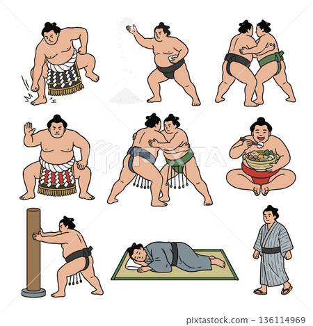 相撲力士的訓練、比賽和日常生活插圖集變體 136114969