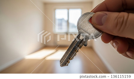 An empty room and a key, the entrance to a new life 136115159