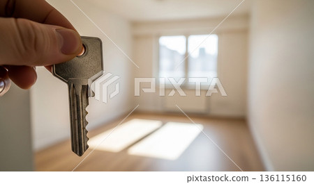 An empty room and a key, the entrance to a new life 136115160