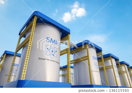 Group of smr or small modular nuclear reactors power plant 136115593