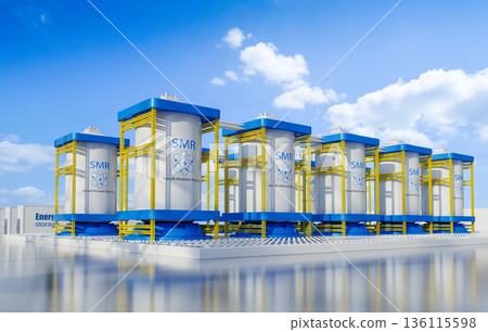 Group of smr or small modular nuclear reactors power plant 136115598