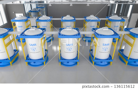 Group of smr or small modular nuclear reactors power plant 136115612