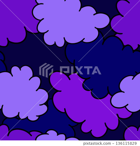Seamless Vector Night Cloud Pattern with Overlapping Puffy Clouds on Dark Blue Sky 136115829