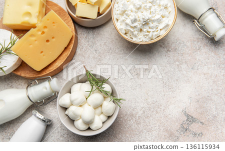 Assortment of fresh dairy products providing healthy nutrition Assortment of fresh dairy products providing healthy nutrition 136115934