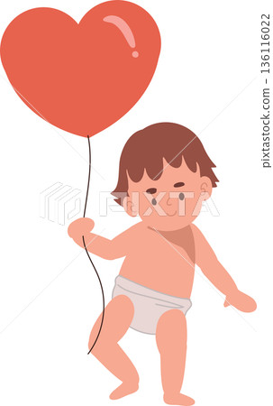 valentines day baby holding heart balloon cute child cartoon vector illustration minimal pastel style 136116022