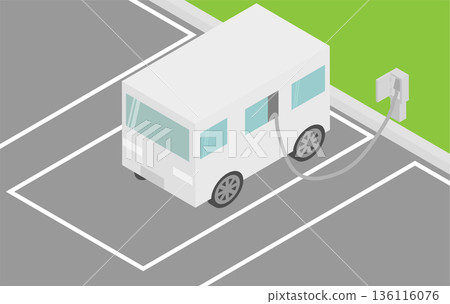 圖解素材:一輛小型貨車透過等距窗口拉動電源線充電。 圖解素材:一輛小型貨車透過等距窗口拉動電源線充電。 136116076