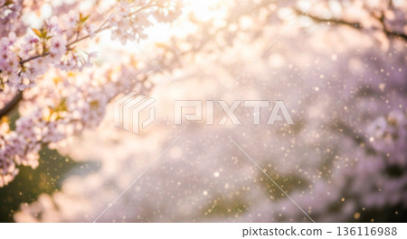 blurred background pink cherry blossom flowers in spring season with soft sun light and floating dust particles romantic wedding nature scene garden blurred background pink cherry blossom flowers in spring season with soft sun light and floating dust particles romantic wedding nature scene garden 136116988